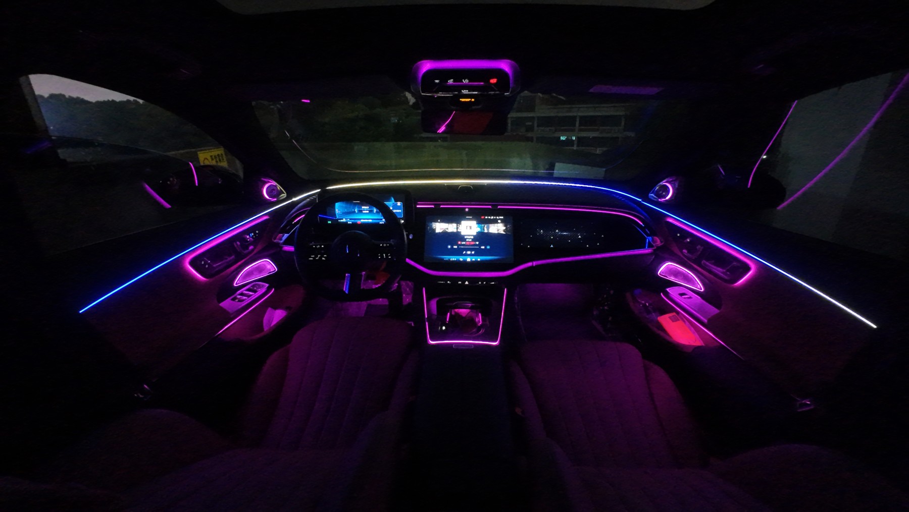 Ambient lighting illuminated across an E-Class interior