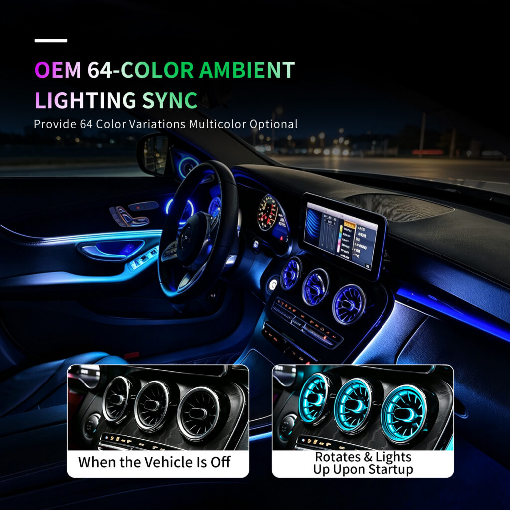 Factory Wholesale W205 Front Air Outlet 64 Colors Atmosphere Lights for 2015-2021 Mercedes-Benz C-class LED Conditioner Air Vent — main 5