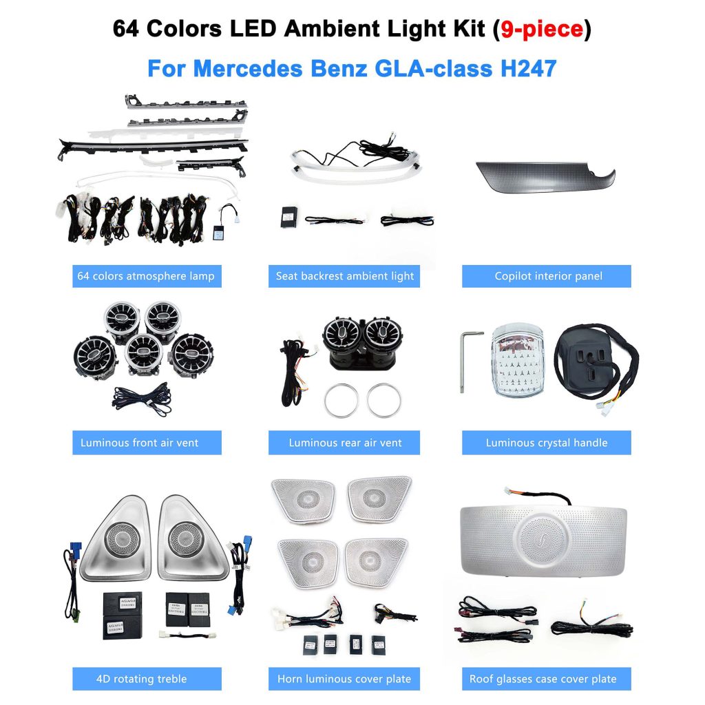 GLA H247 64 Colors Ambient Light Kit for Mercedes Benz GLA-class W247 Luminous Turbine Air Vent Speaker Cover Atmosphere Light