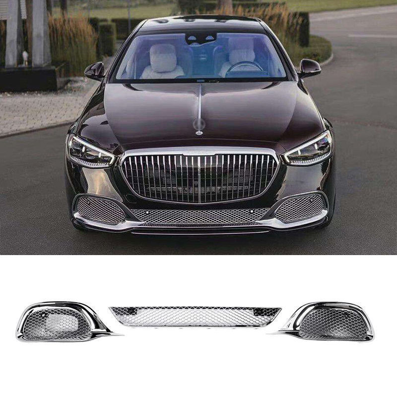 Chrome Front Bumper Grille W223 Lower Bumper Grille Mesh for Mercedes Benz S Class S480 S580 Upgrade to S680 Maybach Style