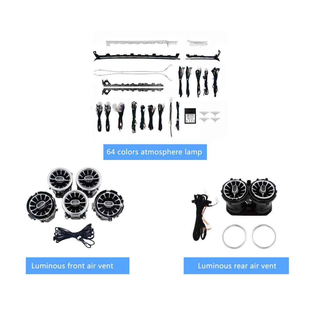 64 Colors OEM Car Atmosphere Lamp Front Rear Turbine Air Vent 3-piece Set for Benz A-class W177 CLA C118 Car Interior Light