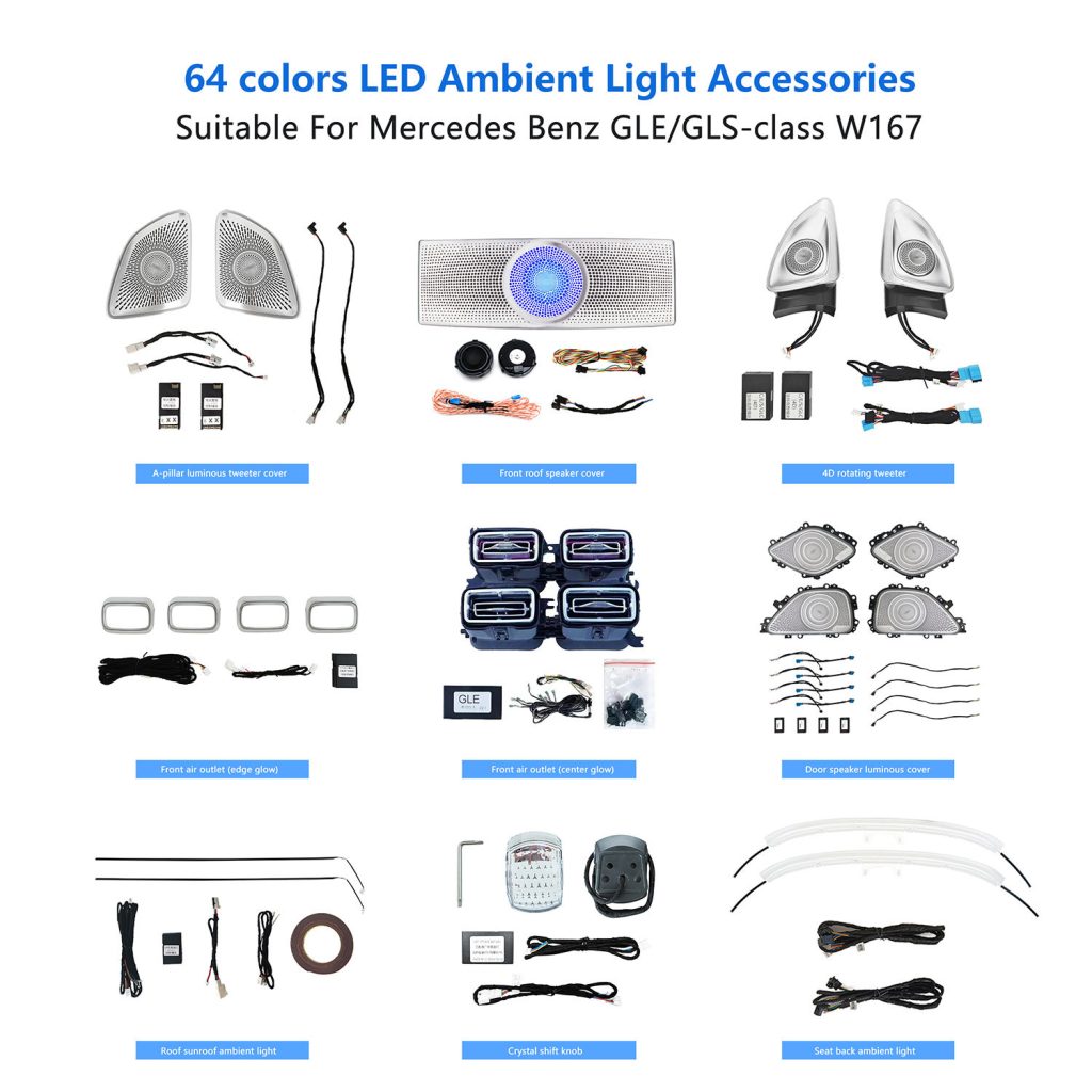 64 Colors Ambient Lighting Components and 6-Piece Kit for Mercedes-Benz GLS X167 SUV 2020-2026