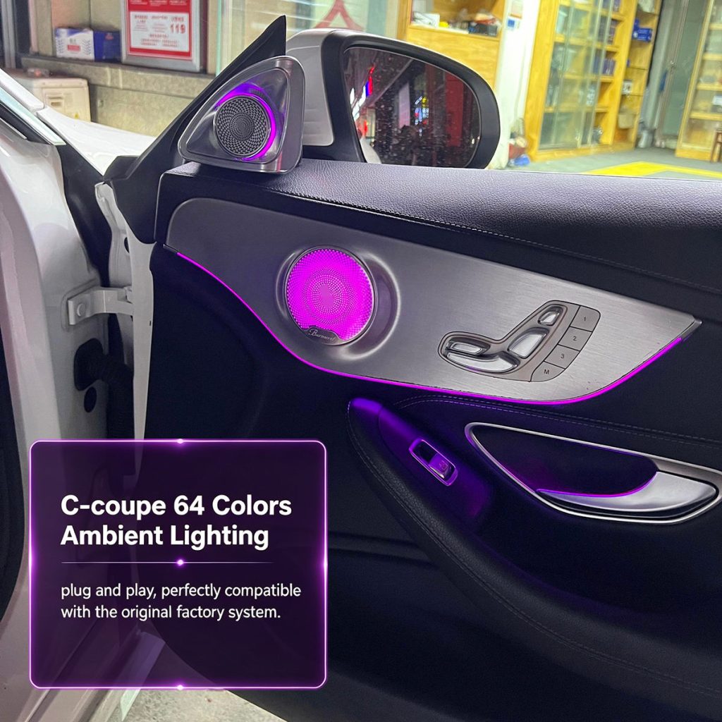 Full Set C205 64-Color Ambient Light for Mercedes Benz C-Coupe 2 Doors 2015-2023 Interior Atmosphere Lamp OEM Fit Plug and Play