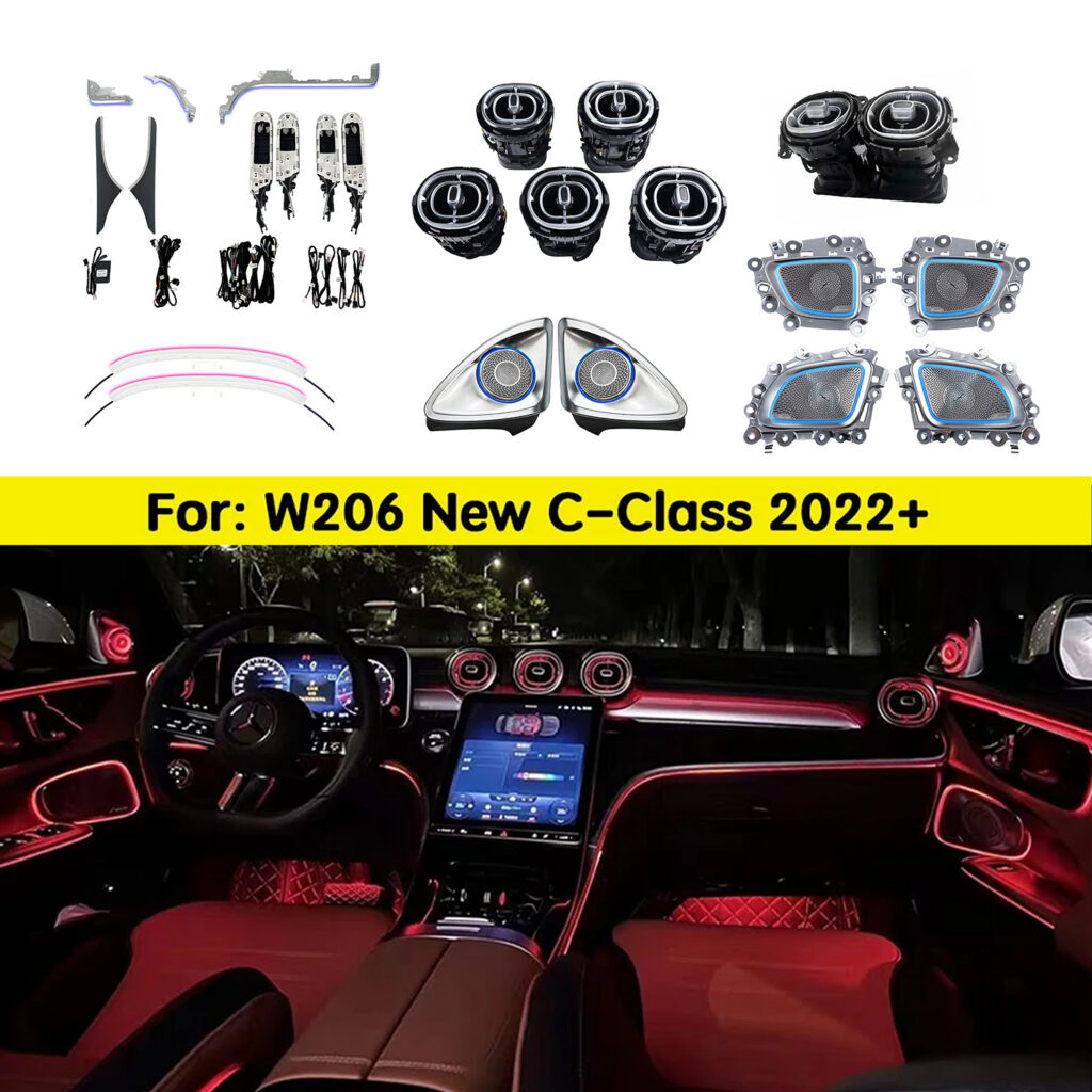 W206 Car Ambient Light for Mercedes Benz C-class 2022-2025 Interior Lamp 4D Rotating Tweeter Backrest Light Turbine Air Outlet