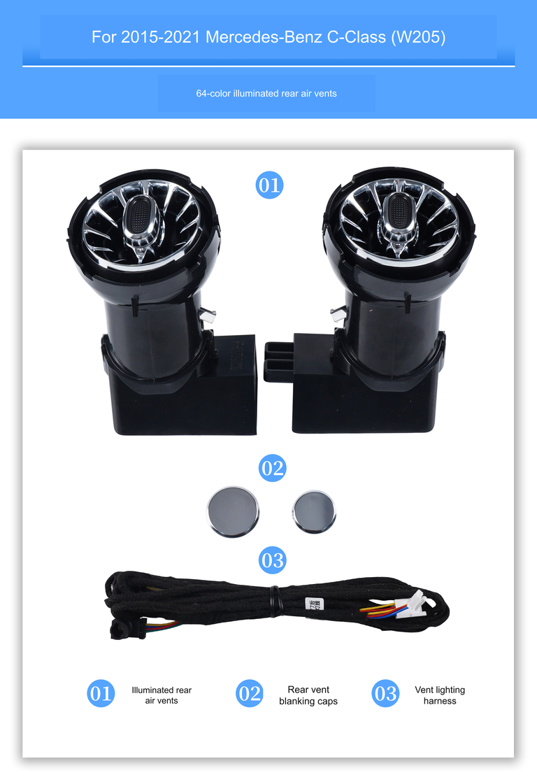 Illuminated rear air vent assembly