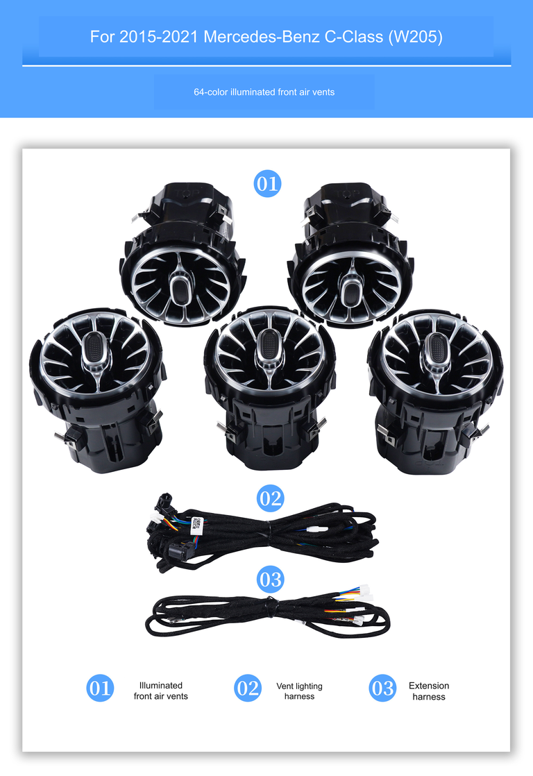 Illuminated front air vent assembly