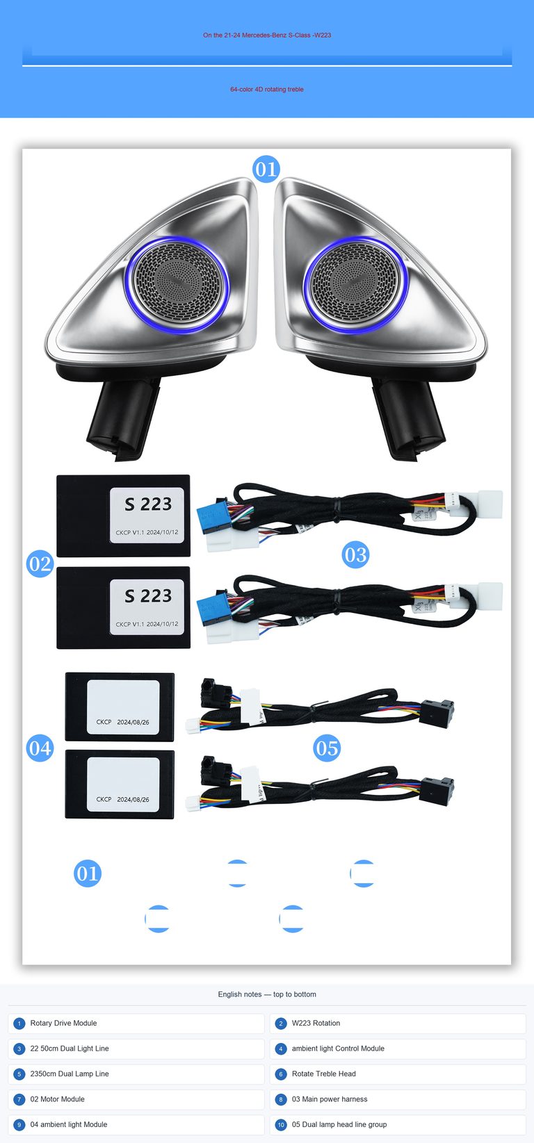 W223 front-door 4D rotating tweeter kit